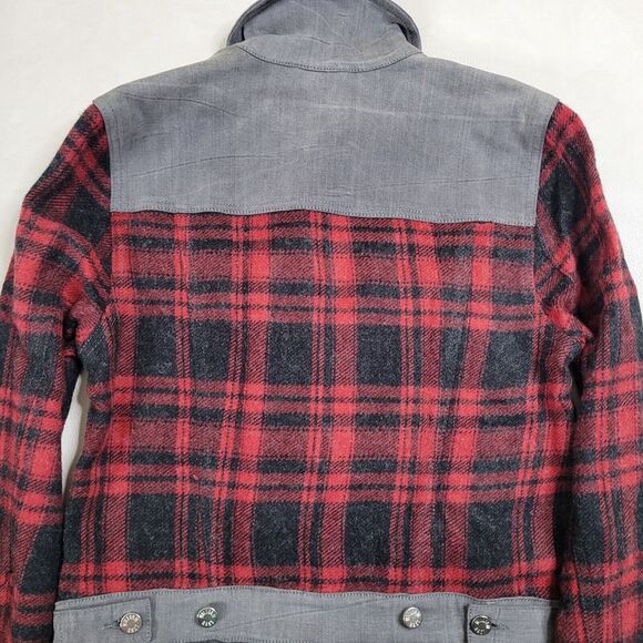 William Rast Motocross Flannel Denim Jacket Womens Red Black Plaid Cowgirl Med - Picture 11 of 13